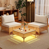 YITAHOME Wicker Patio Furniture Set 3 Pieces Outdoor Sectional Sofa with Solar Light Table Outdoor Couch with Waterproof Cushions All-Weather Rattan Patio Conversation Set for Balcony Porch YITAHOME