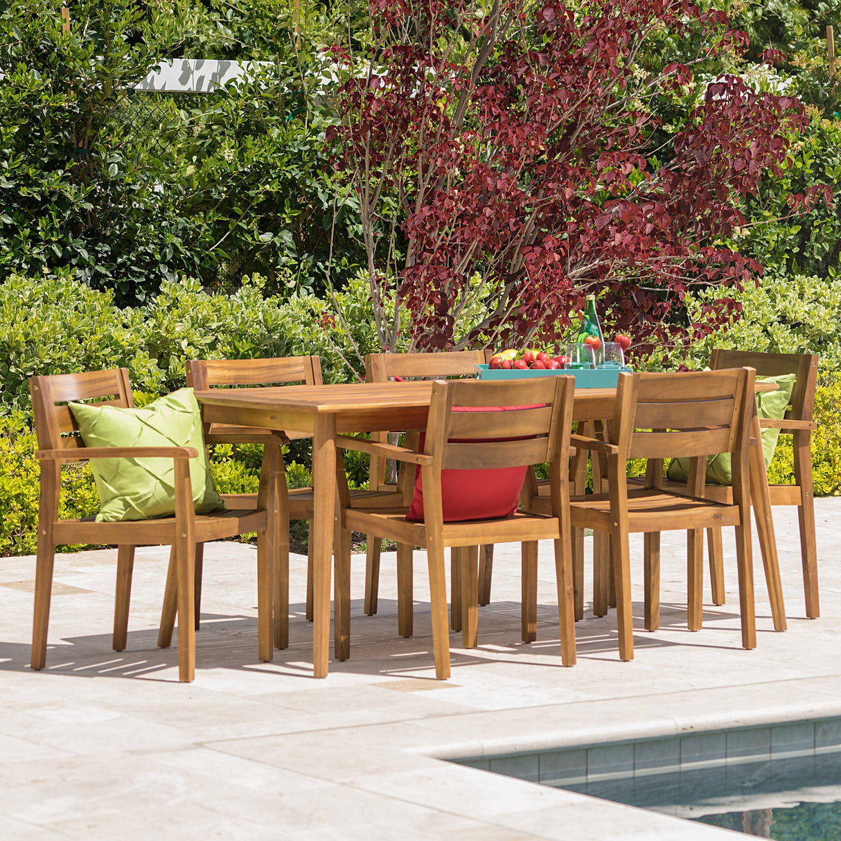 Christopher Knight Home Stanyan Outdoor Acacia Wood Dining Perfect for Patio | with Teak Finish, 7 Piece Set Christopher Knight Home