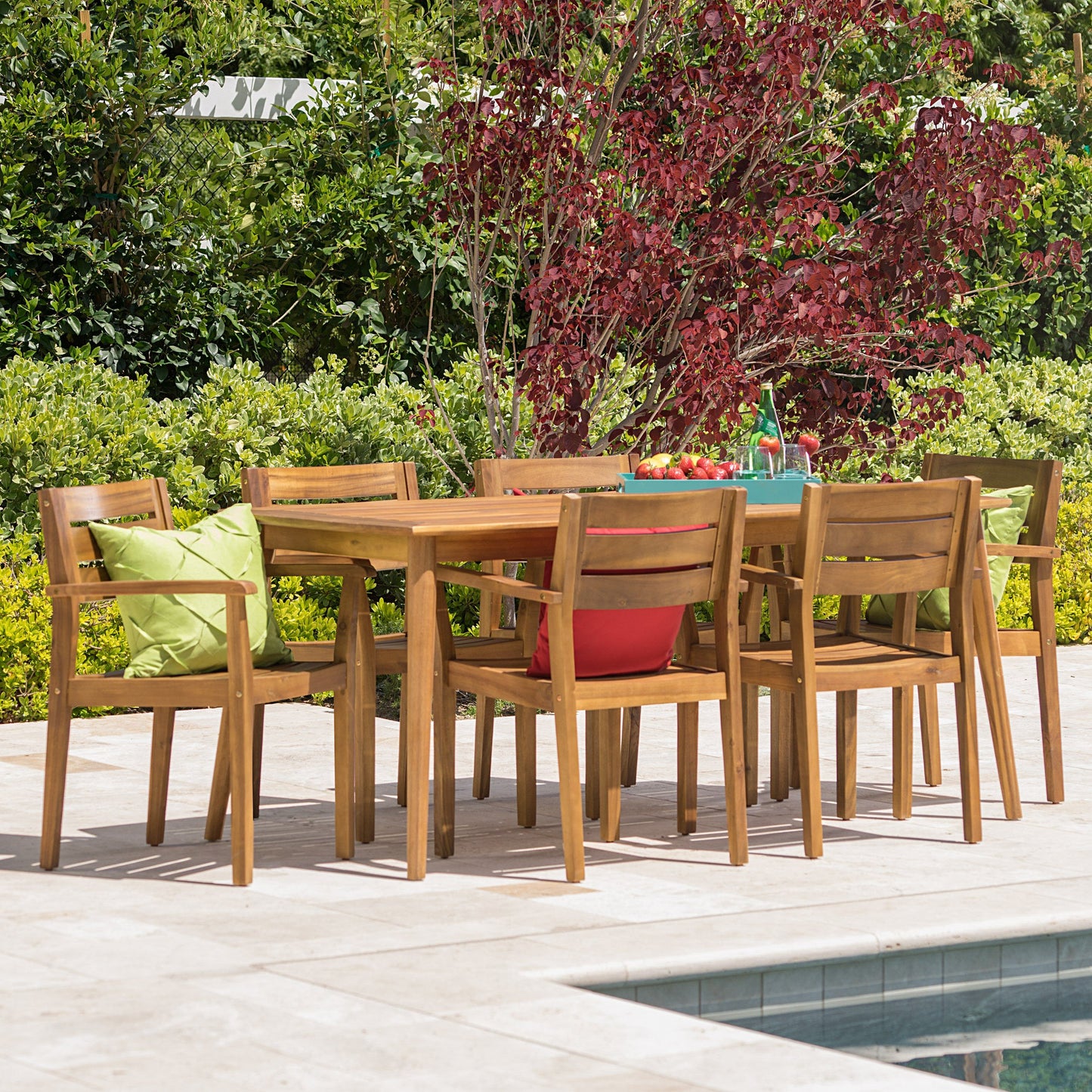 Christopher Knight Home Stanyan Outdoor Acacia Wood Dining Perfect for Patio | with Teak Finish, 7 Piece Set - WoodArtSupply