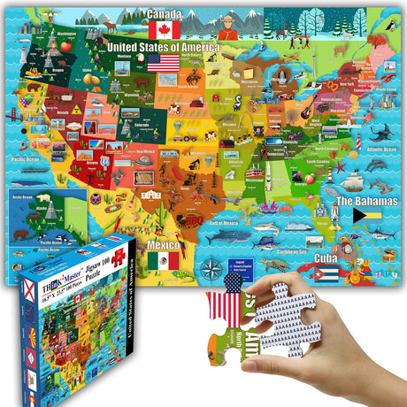 Think2Master Colorful United States Map 100 Pieces Jigsaw Puzzle Fun Educational Toy for Kids, Adults, School & Families. Great Gift for Boys & Girls Ages 4-8 to for Learning USA.23.4” X 16.5” THINK2MASTER