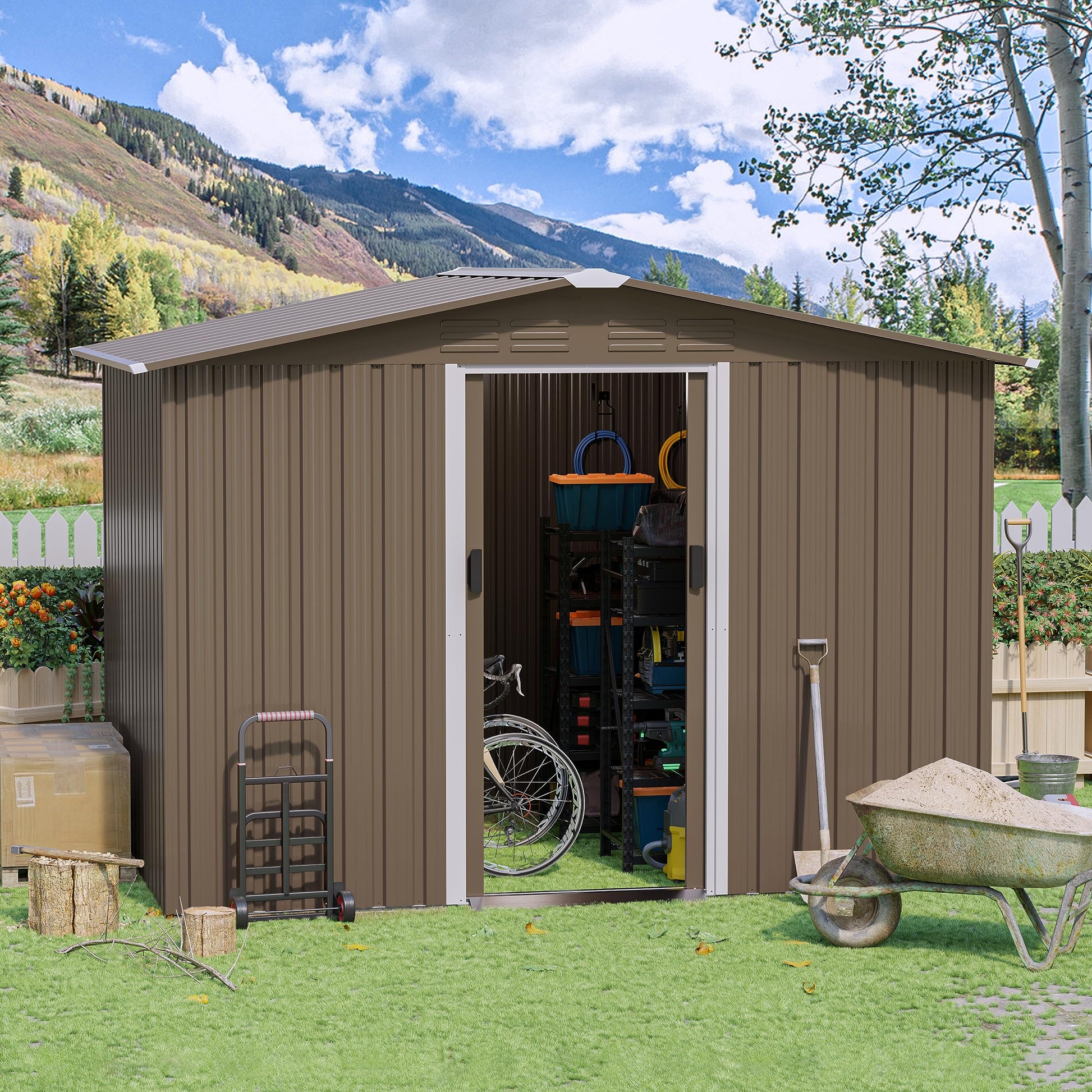 RTDTD 8FT x 6FT Outdoor Storage Shed, Waterproof, Lockable Door Metal Tool Shed with Sliding Door and Air Vents, Storage House for Gardening Tools, Metal Storage Shed for Garden, Backyard, La - WoodArtSupply