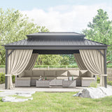 12'x16' Gazebo Curtains Outdoor Waterproof with Hanging Rings, 4-Panel Double Zipper Sidewalls Universal Replacement Privacy Curtain, Outdoor Gazebo Curtains for Patio, Backyard(Curtains Only) Snubbull