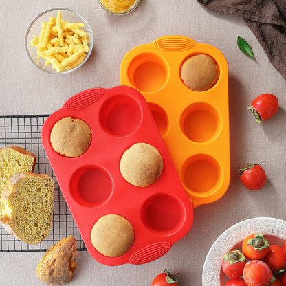 MONGSEW 2PCS Silicone Muffin Cupcake Pan Molds, 6-Cavity Non Stick Silicone Muffin Pans for Baking Muffin, Cupcakes, Brownies and More, Food Grade and BPA Free (Orange and Red)