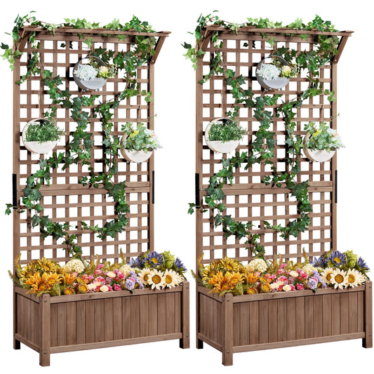 Yaheetech 72" H Garden Planter with Trellis for Vine Climbing Horticultural Plants Garden Box Outdoor w/Drainage Holes Raised Garden Bed Garden Planter Box for Flowers, Dark Brown,2pcs