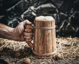 Norse Tradesman Wooden Beer Mug - 100% Handcrafted Ale Tankard - Includes Medieval Gift Sack - 32 oz Norse Tradesman