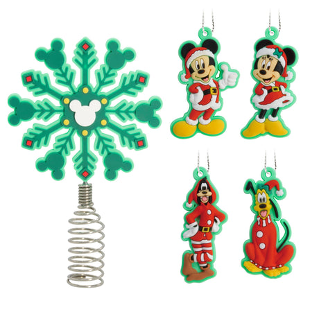 Hallmark Disney Mickey and Minnie Mouse 5" Miniature Christmas Tree Topper and Mini Ornaments, Set of 5, Shatterproof Hallmark