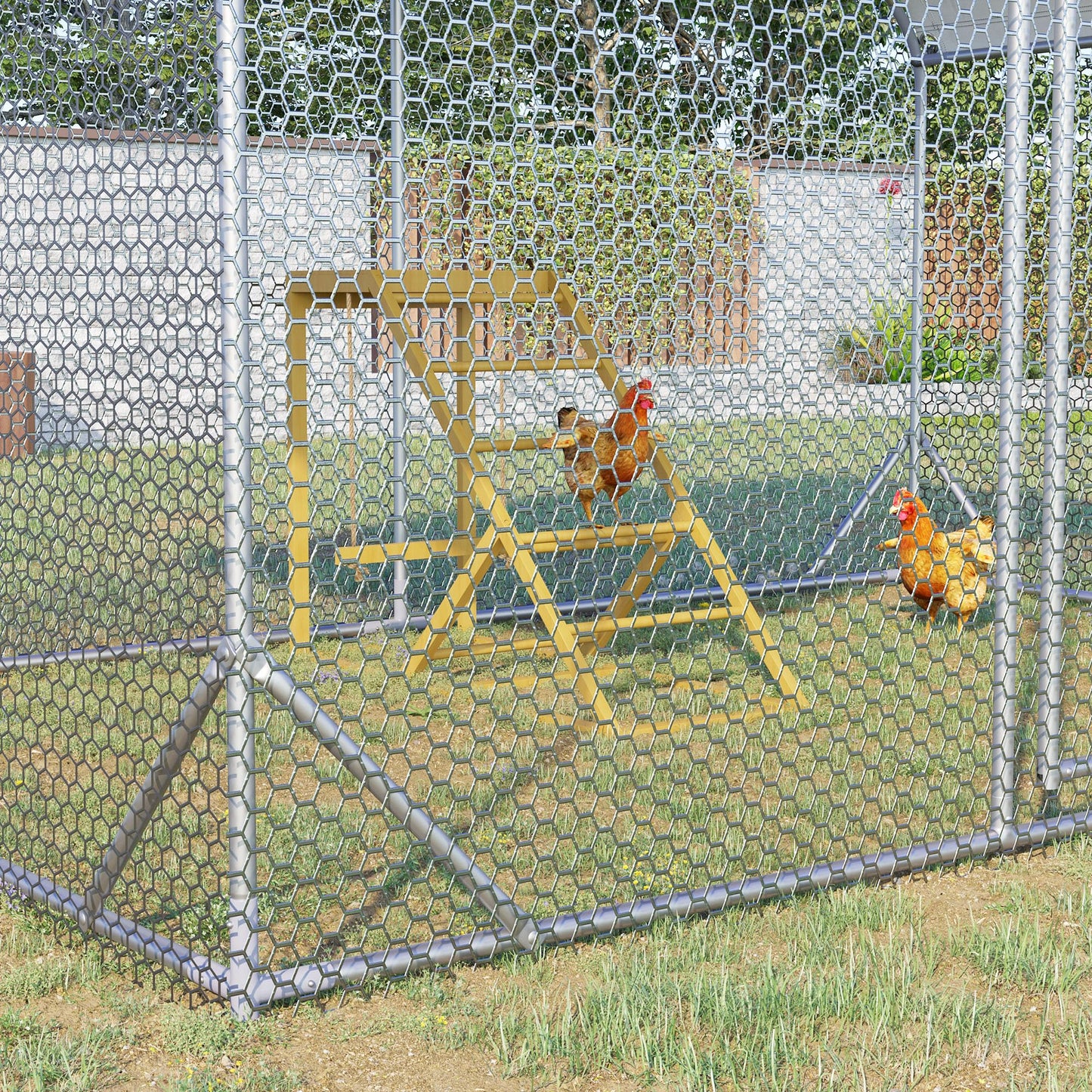 PawHut Chicken Activity Play for Healthy & Happy Animals, Swing Set with Chicken Perches & Hen Ladder, Chicken Coop Toy, Yellow - WoodArtSupply