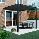 Backyard Discovery Evanston 10'x10' Galvanized Steel Wall-Mounted Louvered Pergola Kit with Adjustable Roof, Shade, Rain Protection, High-Wind Rating, PowerPort, Gutter System for Outdoor Patio, Deck Backyard Discovery