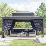 12'x14' Gazebo Curtains Outdoor Waterproof with Hanging Rings, 4-Panel Double Zipper Sidewalls Universal Replacement Privacy Curtain, Outdoor Gazebo Curtains for Patio, Backyard(Curtains Only) Snubbull
