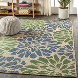 JONATHAN Y Floral Textured Weave Indoor Outdoor Area Rug 9X12 Navy/Green, Zinnia Modern for Backyard, Patio, Porch, Easy-Cleaning, High Traffic, Pet-Friendly, Non-Shedding (SMB110B-9) JONATHAN Y