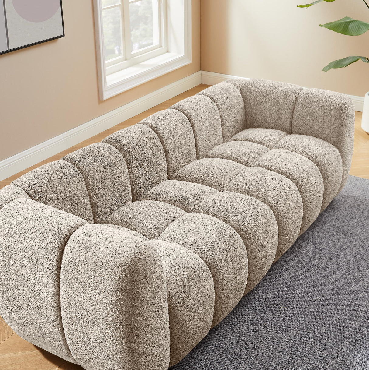 VANOMi 88" Oversized Boucle Sofa, Modern Upholstered Tufted Cloud Couch, Deep Seat Boucle Sofa,Cozy Modern 3 Seater Couch for Living Room, Bedroom, Apartment VANOMi