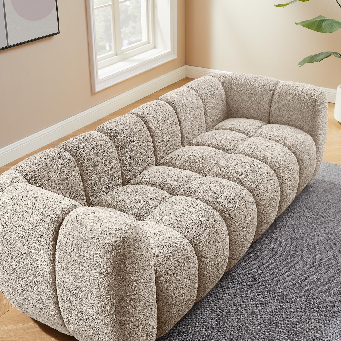 VANOMi 89" Oversized Boucle Sofa Couch, Modern Upholstered Tufted Cloud Couch, Deep Seat Boucle Sofa,Cozy Modern 3 Seater Couch for Living Room, Bedroom, Apartment