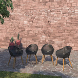 Urban Elements Nature 5-Piece Wood Patio Furniture Set | Teak Finish 100% FSC Eucalyptus | Backyard Furniture, Outside Table and Chairs, Round Outdoor Dining Set for 4, Patio Dining Set for 4 (Black) Urban Elements
