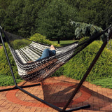 Sunnydaze Handwoven XXL Thick Cord Mayan Double Hammock for Outside - 625-Pound Capacity Heavy-Duty Outdoor Hammock - Black/Natural Sunnydaze