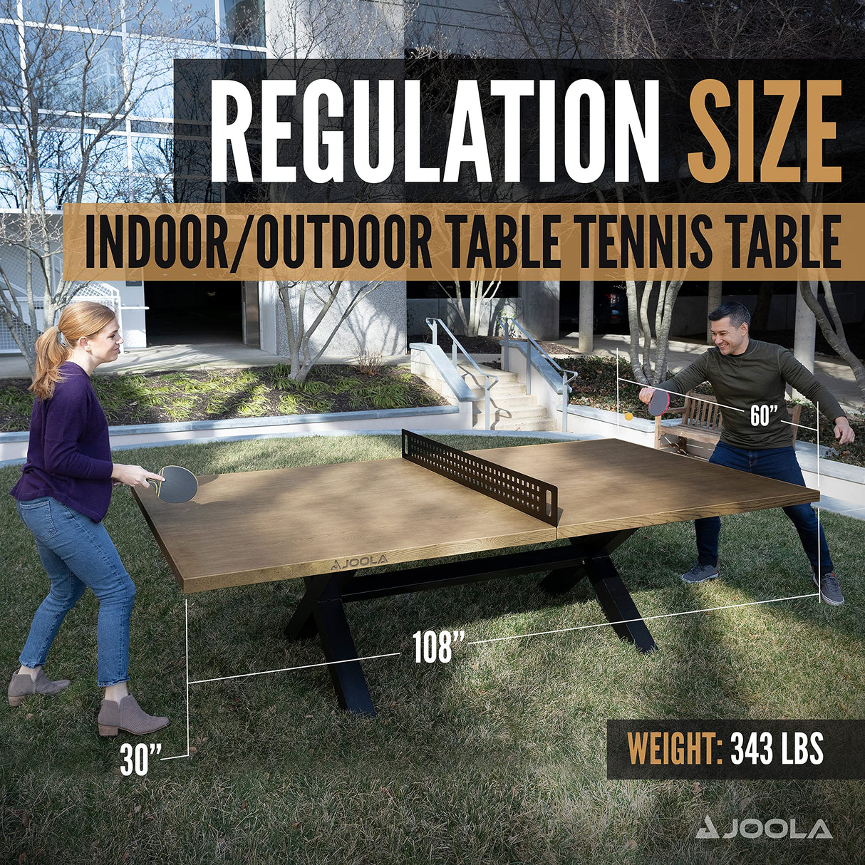 JOOLA Berkshire Outdoor Table Tennis Table - Multi Use Conference Table Dining Table - Concrete Oak Wood Look Includes Steel Outdoor Ping Pong Net Set & Frame - Hybrid Indoor Outdoor Ping Pong Table JOOLA