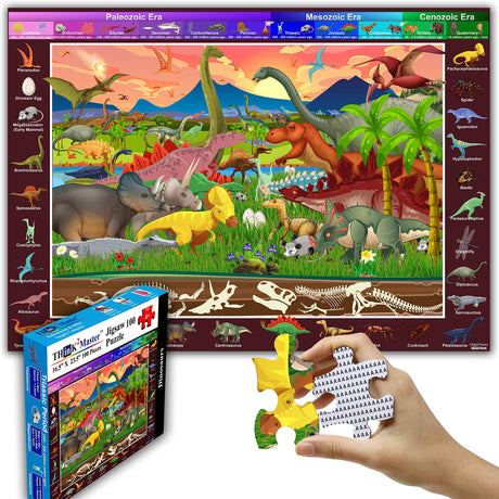 Think2Master 100 Pieces Dinosaurs Jigsaw Puzzle Fun Colorful Educational Toy for Kids, School & Families. Great Gift for Boys & Girls Ages 4-8 to Stimulate Learning. Size:23.4” X 16.5” THINK2MASTER