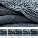 WDCOZY 100% Cotton King Size Quilt Set - Blue Striped Pick Stitch Soft Lightweight Bedspread, Textured Like Linen, Farmhouse Country Rustic Coverlet, Shabby Chic Gauze Bedding, 3 Pieces WDCOZY