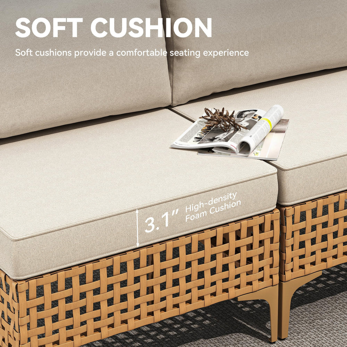 YITAHOME Wicker Patio Furniture Set 3 Pieces Outdoor Sectional Sofa with Solar Light Table Outdoor Couch with Waterproof Cushions All-Weather Rattan Patio Conversation Set for Balcony Porch YITAHOME