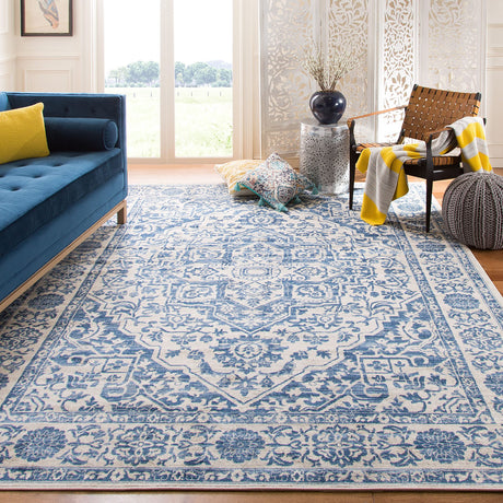 SAFAVIEH Brentwood Collection Area Rug - 8' x 10', Navy & Light Grey, Medallion Distressed Design, Non-Shedding & Easy Care, Ideal for High Traffic Areas in Living Room, Bedroom (BNT832M) SAFAVIEH