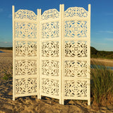 Heritage Home Screen Farmhouse Room Divider, Vintage Style Magnolia Medallions, Handcrafted of Sustainable Mango Wood, Rustic White, Distressed Finish, 6 Ft Tall (72 x 59 inches) by WHW WHW Whole House Worlds
