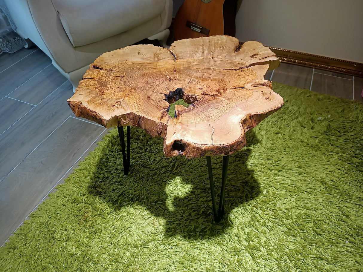 skilled hands Olive Side Table Natural Live Edge end Table 24" Length with Black Legs Rustic Coffee Table Nesting Table l skilled hands