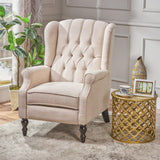 CHRISTOPHER KNIGHT HOME GDF Studio Elizabeth Tufted Fabric Recliner, Vintage Reclining Reading Armchair, Light Beige GDFStudio