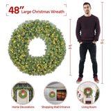 Yaheetech 48in Large Artificial Christmas Wreath, Pre-lit Holiday Accent Decoration with Red Bow, 200 LED Lights & 720 PVC Tips, Metal Structure for Door Wall & Mantel Yaheetech
