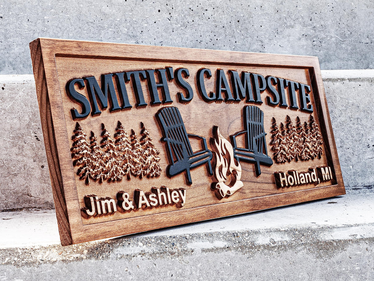 Custom Wood Campfire Sign | Family Name Campsite Sign | Last Name Sign | Personalized Camping Gifts | Fire Pit Sign Cabin Decor Camper Decor 3D Woodworker