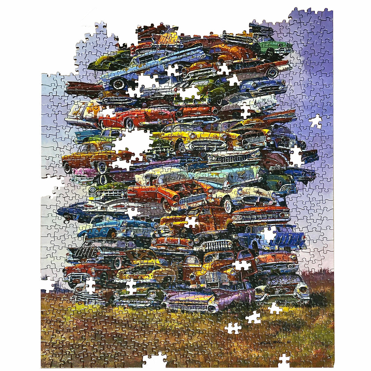 TDC Games Classic Car Puzzle Fabulous 50s Junkpile by Dale Klee, 1000 Piece Jigsaw Puzzle for Kids and Adults, 26.75 x 19.25 inches Educational Puzzles, Difficult and Challenging Classic Car Puzzle TDC Games