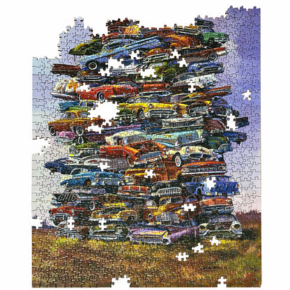 TDC Games Classic Car Puzzle Fabulous 50s Junkpile by Dale Klee, 1000 Piece Jigsaw Puzzle for Kids and Adults, 26.75 x 19.25 inches Educational Puzzles, Difficult and Challenging Classic Car Puzzle