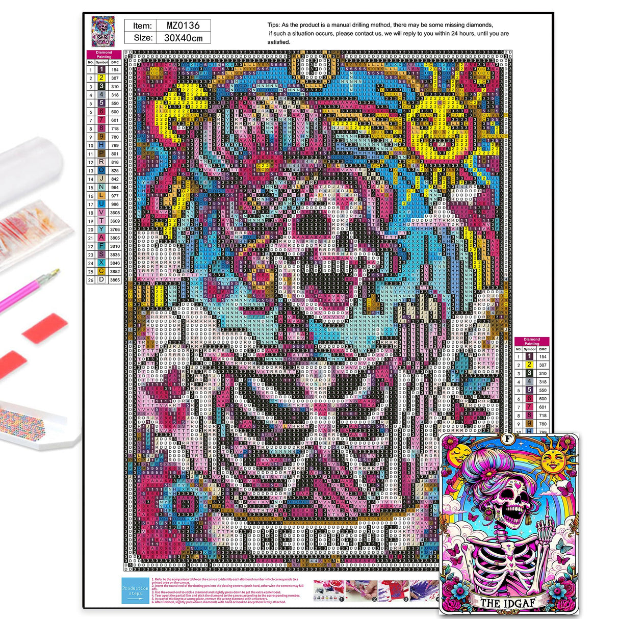 Axquilon Skull Diamond Art Kits for Adults, Skeleton Diamond Painting Kits for Adults, The IDGAF 5D DIY Paint by Diamond Round Full Drill Home Wall Decor Gift 12x16In Axquilon