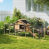 PawHut Rabbit Hutch Outdoor, 85" Large Wooden Bunny Cage with Steel Run, Removable No Leakage Tray, Waterproof Roof, Ramp, Metal Frame Guinea Pig Cage for 2-3 Small Animals Backyard Garden PawHut