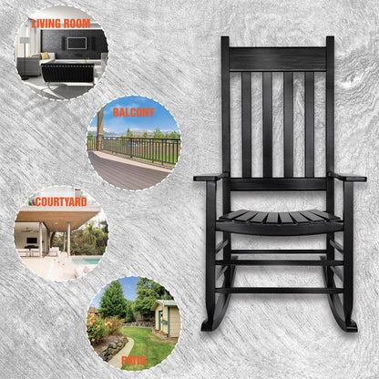 HOMESTEAD Wooden Rocking Chair Outdoor Furniture - Acacia Solid Wood Black Rocking Chair Front Porch Furniture - FSC Certified Hardwood Indoor & Outdoor Adirondack Rocking Patio Rocker Porch Chairs