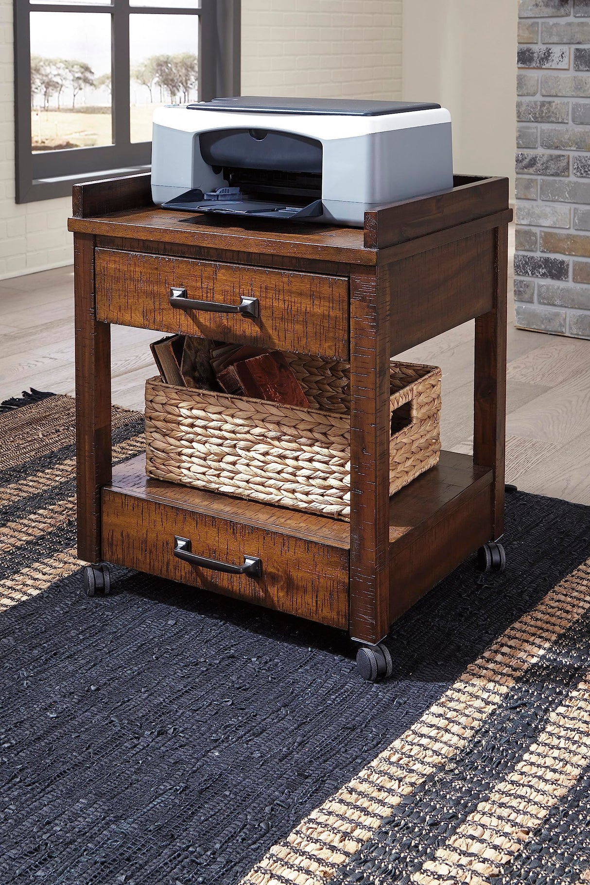 Signature Design by Ashley Baldridge Rustic Industrial Office Printer Stand with Storage, Brown Signature Design by Ashley