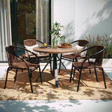 EMMA + OLIVER Set of 4 Modern Rattan Indoor/Outdoor Stack Chairs, Stacking Rattan Patio Chairs with Curved Back and Cross Bracing, Brown EMMA + OLIVER