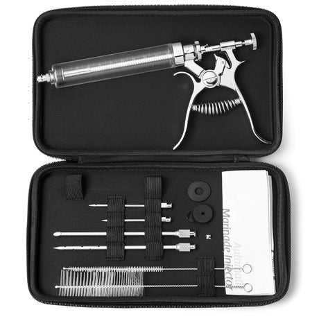 J&B Goods Professional Automatic BBQ Meat Marinade Injector Gun Kit with Case, 2 oz Large Capacity Barrel and 4 Commercial Grade Marinade Needles. J&B Goods