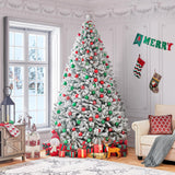 Yaheetech 9ft Premium Snow Flocked Hinged Artificial Christmas Fake Spruce Full Tree for Home Office Party Decoration with 2108 Branch/PVC Tips/Foldable Stand Yaheetech