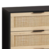 Henf Rattan 6 Drawer Dresser, Wood Dresser Chest with Wide Rattan Drawers, Modern Storage Chest of Drawers for Bedroom Living Room Hallway Entryway, 59 inches Wide (Black & Natural) Henf