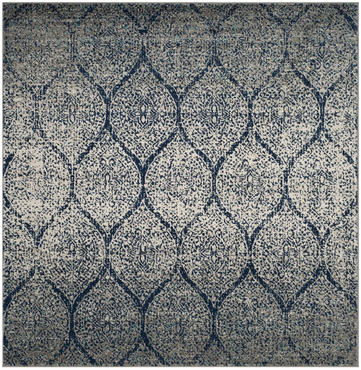 SAFAVIEH Madison Collection Area Rug - 12' Square, Navy & Silver, Glam Ogee Trellis Distressed Design, Non-Shedding & Easy Care, Ideal for High Traffic Areas in Living Room, Bedroom (MAD604G) SAFAVIEH