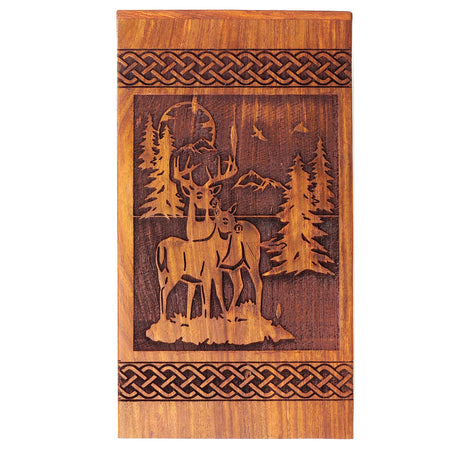Wooden Handmade Handcrafted Laser Etching Engraved Cremation Burial & Memorial Urn for Ash Remains Storage | Adult Pet Human (Deer Christmas Generic
