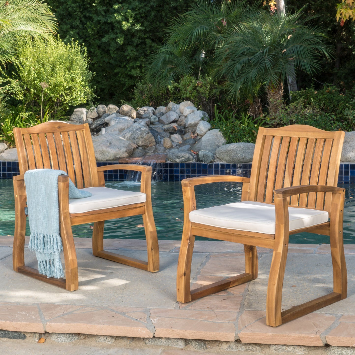 Christopher Knight Home Della Acacia Wood Outdor Dining Chairs, 2-Pcs Set, Teak Finish With Rustic Metal - WoodArtSupply