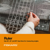 Fiskars Rotary Cutter 3-Piece Set - 45mm Blade Rotary Cutter for Fabric, Self Healing Cutting Mat, and Sewing Ruler - Craft Supplies - White/Gray Fiskars