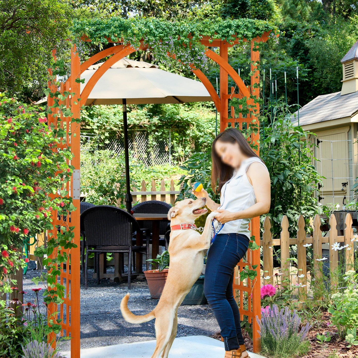 Yaheetech Horticulture Garden Arches 7FT Wood Backdrop Stand Wooden Garden Trellis Arbor Climbing Arbor Arch for Ceremony Planting Garden Patio Greenhouse Decoration Decor - WoodArtSupply