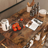 IRONCK Rolling Kitchen Island Cart with Drop-Leaf and Wine Rack, Microwave Rack Serving Cart on Wheels with Drawer & Shelves & Spice Rack & Cup Hanging, Vintage Brown IRONCK