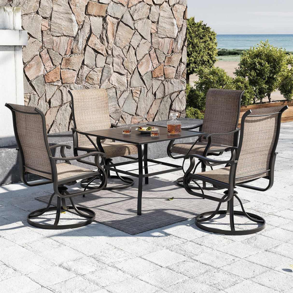 VONZOY Patio Swivel Chairs Set of 2, Outdoor Dining Chairs with High Back, All-Weather Swivel Rocker Chair for Lawn, Porch or Garden (Brown) VONZOY