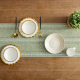 YZJZEDS Hemstitched Farmhouse Table Runner, Sage Green 13x72 Inch, Cotton Linen Table Runners 72 Inches Long, Embroidered Striped Sage Green Boho Table Runner Rustic Home Decor YZJZEDS