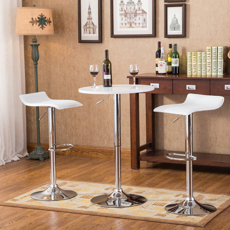Roundhill Furniture Baxton White Adjustable Height Wood & Chrome Metal bar Table & 2 Chrome Air Lift Adjustable Swivel Stools Set Roundhill Furniture