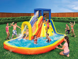 BANZAI Inflatable 13' Water Slide Park Plus 12' Bounce House 2 for 1 Value Pack w Free Air Blower- Inflates in Under 2min- Heavy Duty Kids Adventure Park Pool with Sprinkler 12’x9 XL Bouncy Castle BANZAI