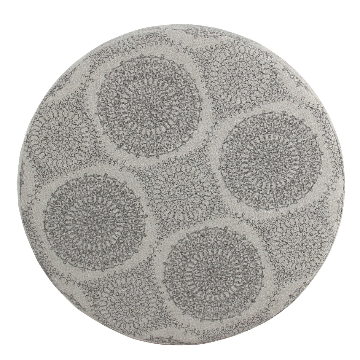 Homepop Home Decor | Upholstered Round Storage Ottoman | Ottoman with Storage for Living Room & Bedroom (Grey Medallion) 24.0 In. X 24.0 In. X 17.0 In. HomePop