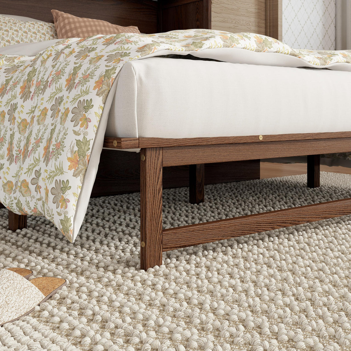 KEIKI Queen Size Cabinet Murphy Bed with Charging Station, Drawer, Removable Shelves, Multiple Storage Foldable Hideaway Wall Murphy Bed Frame, No Box Spring Needed, Easy Assembly, for Bedroom, Walnut KEIKI